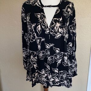 Free People Floral Swing Retro Floral foil print Dress Sz XS Black White
